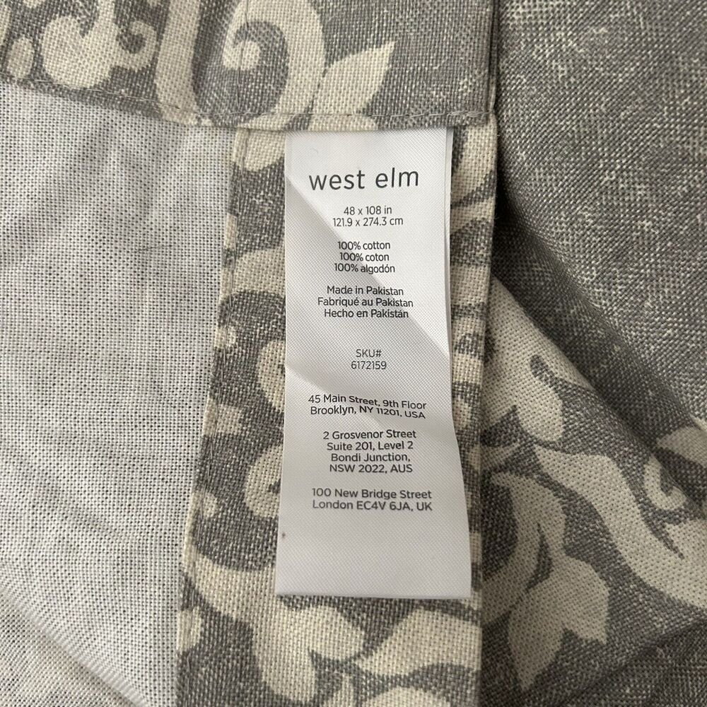 West Elm 48" x 108" Curtain Panel Feather Gray Scroll Medallion‎ Cotton - Picture 8 of 8